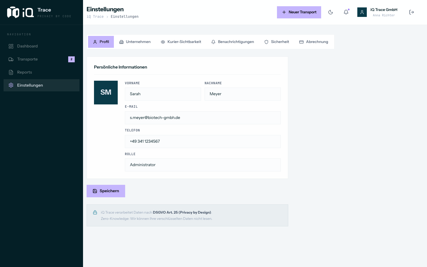 Einstellungen Organisation und Benutzer